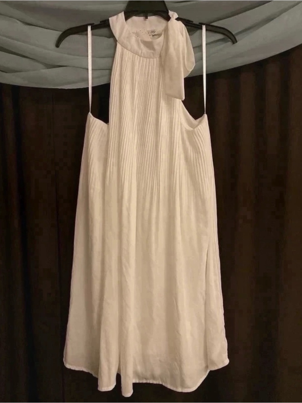 She + Sky Cream Strapless Pleated Halter Dress